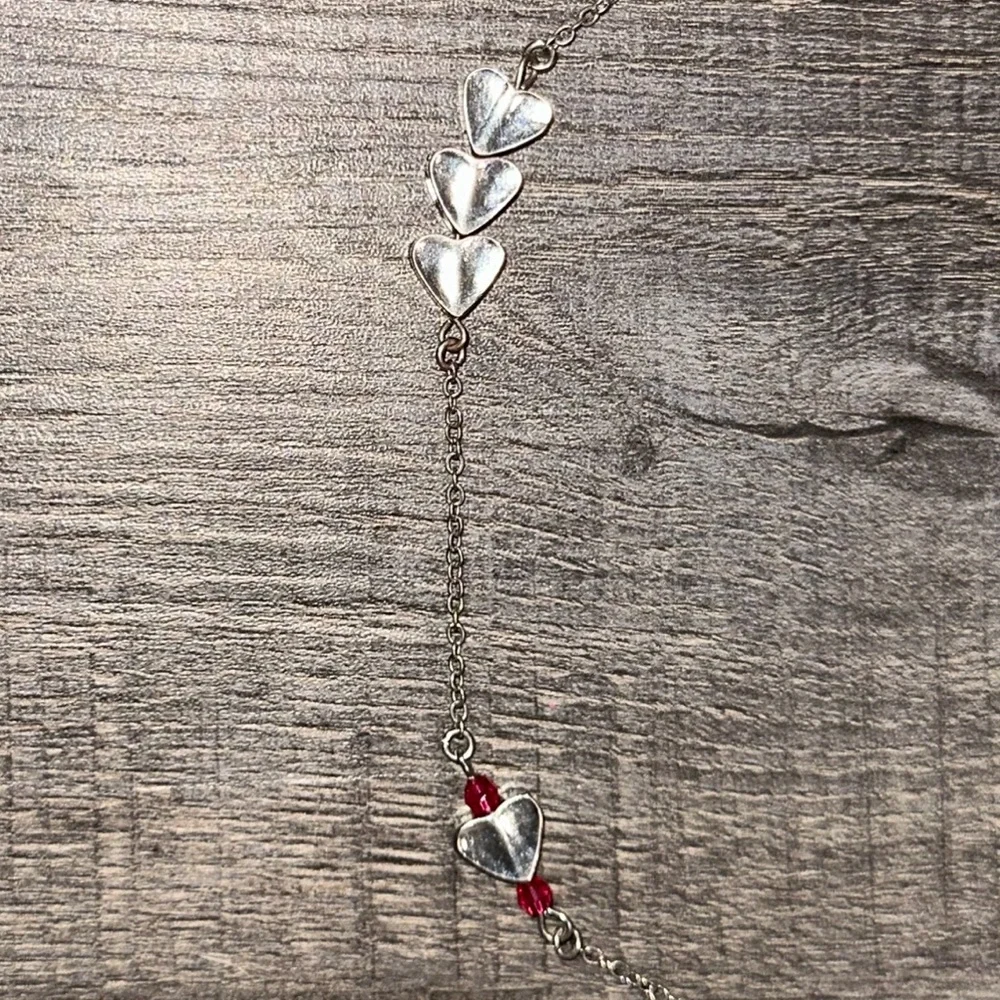 💞 New Kids Silvertone Hearts and Pink Beads Kids Necklace